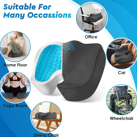 CushyOasis Seat Cushion, Chair Cushions, Office Chair Cushions, Anti-Slip Bottom & Removable Cover Tailbone Pain Relief Cushion, Memory Foam Seat Cushion for Office, Wheelchair, Car (Black)