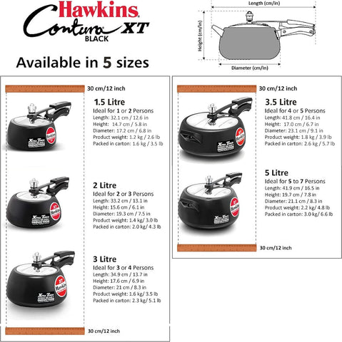 Hawkins CXT50 Contura Hard Anodized Induction Compatible Extra Thick Base Pressure Cooker, Black, 5L, 5 L