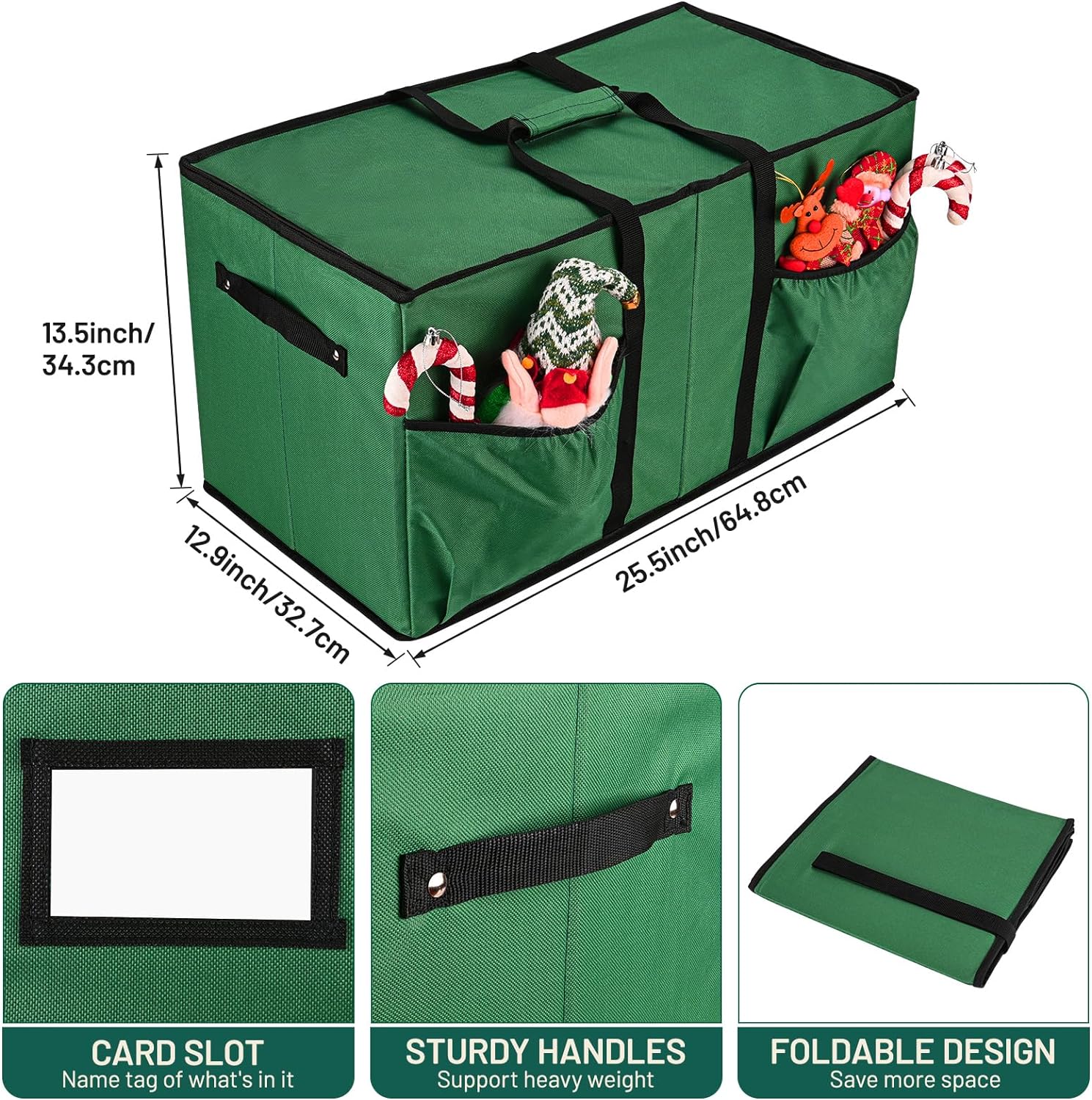 Keten Christmas Ornament Storage, Ornament Storage Box Fits 128 Holiday Ornaments 3-Inch,with Adjustable Dividers & Pockets, Dual Zipper Closure, 600D Tear-Proof Fabric (Green)