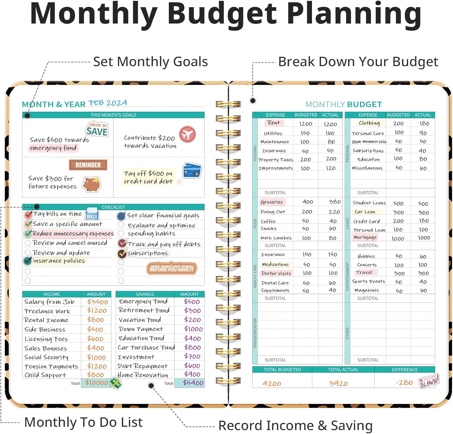 Budget Planner - Monthly Budget Book 2024 with Expense & Bill Tracker - Undated 12 Month Financial Planner/Account Book to Take Control of Your Money - Pink