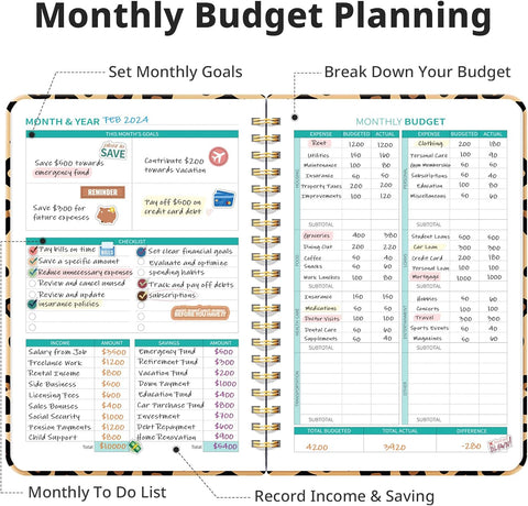 Budget Planner - Monthly Budget Book 2024 with Expense & Bill Tracker - Undated 12 Month Financial Planner/Account Book to Take Control of Your Money - Pink