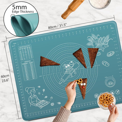 Silicone Pastry Mat Extra Thick Non-stick Baking Mat, 28" x 20" Rolling Dough With Measurements Non-slip Silicone Mat, Kneading Mat, Counter Mat, Dough Mat with Edge Heightening