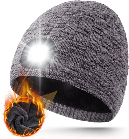 MOXTOYU Unisex Fleece Lined Thicken Beanie with Light, Stocking Stuffers Gifts for Men Women, USB Rechargeable LED Beanie