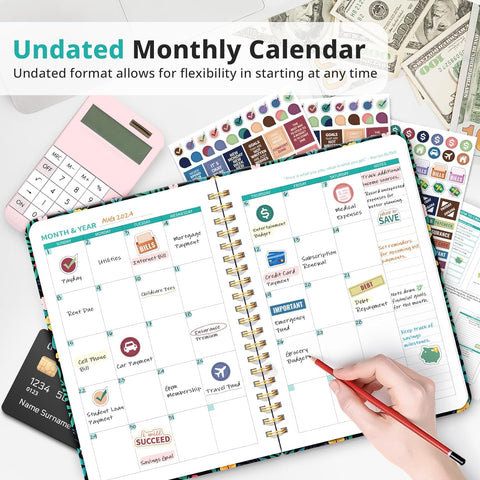 Budget Planner - Monthly Budget Book 2024 with Expense & Bill Tracker - Undated 12 Month Financial Planner/Account Book to Take Control of Your Money - Pink