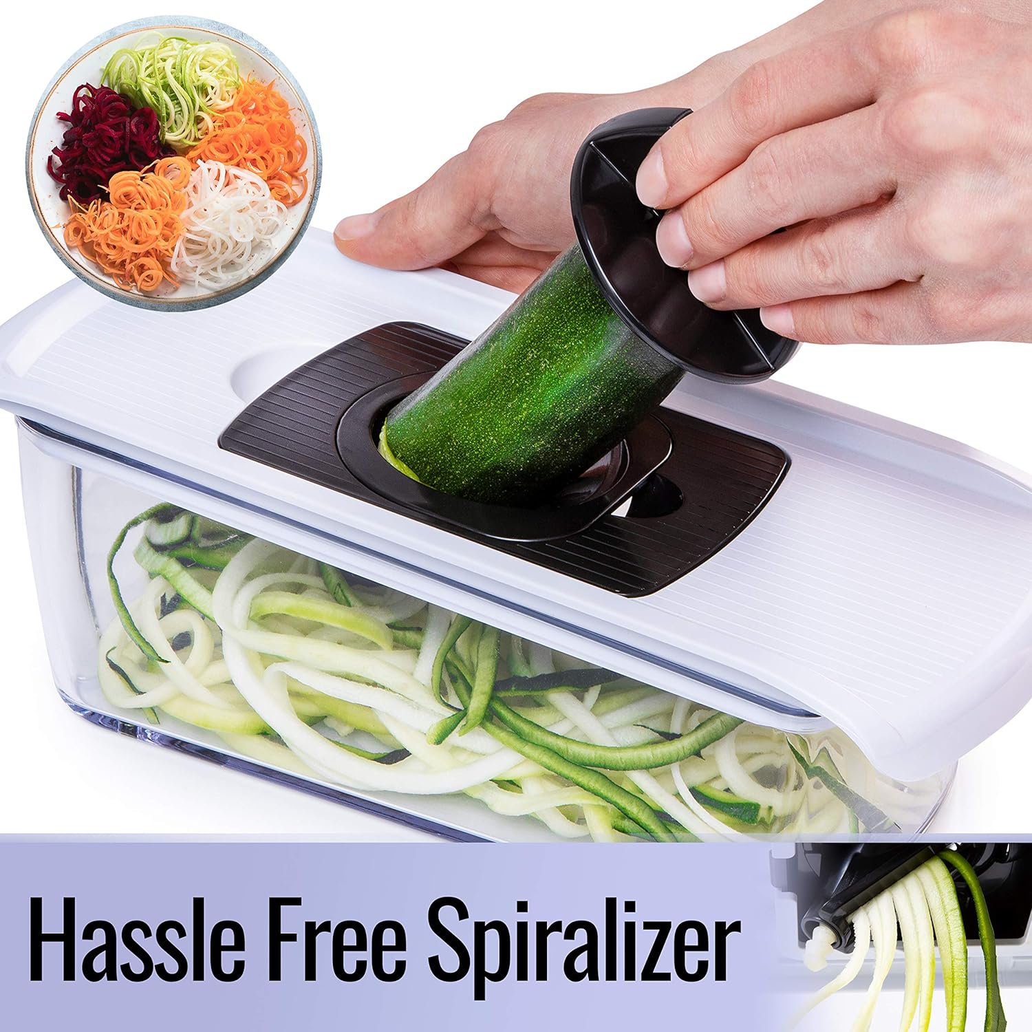 Fullstar Mandoline Slicer for Kitchen, Cheese Grater Vegetable Spiralizer and Veggie Slicer for Cooking & Meal Prep, Kitchen Gadgets Organizer & Safety Glove Included (6 in 1, White)