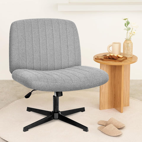 orange factory Armless Office Desk Chair No Wheels Fabric Padded Modern Swivel Height Adjustable Wide Seat Computer Task Vanity Chair for Home Office Mid Back Accent Chair (Beige)