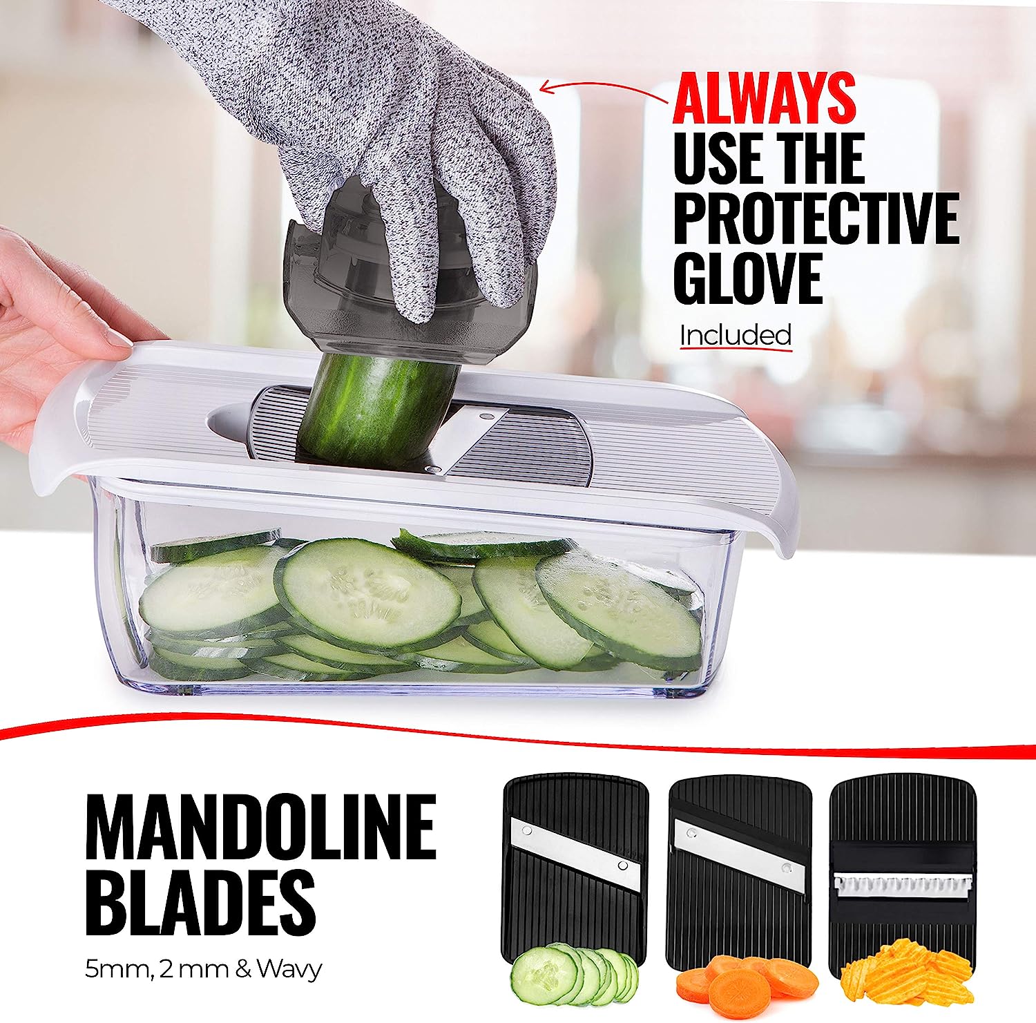 Fullstar Mandoline Slicer for Kitchen, Cheese Grater Vegetable Spiralizer and Veggie Slicer for Cooking & Meal Prep, Kitchen Gadgets Organizer & Safety Glove Included (6 in 1, White)