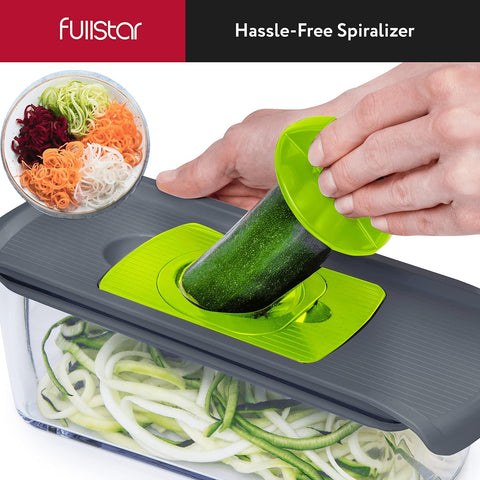 Fullstar Mandoline Slicer for Kitchen, Cheese Grater Vegetable Spiralizer and Veggie Slicer for Cooking & Meal Prep, Kitchen Gadgets Organizer & Safety Glove Included (6 in 1, White)