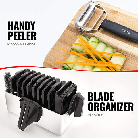 Fullstar Mandoline Slicer for Kitchen, Cheese Grater Vegetable Spiralizer and Veggie Slicer for Cooking & Meal Prep, Kitchen Gadgets Organizer & Safety Glove Included (6 in 1, White)